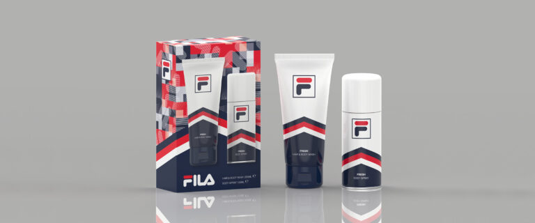 packaging design, gifting design of mens toiletries for sports brand Fila